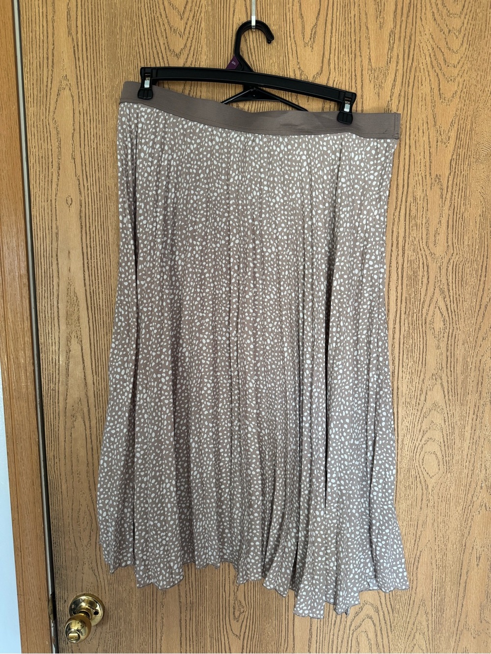 Pleated Taupe Polka-Dot Midi Skirt